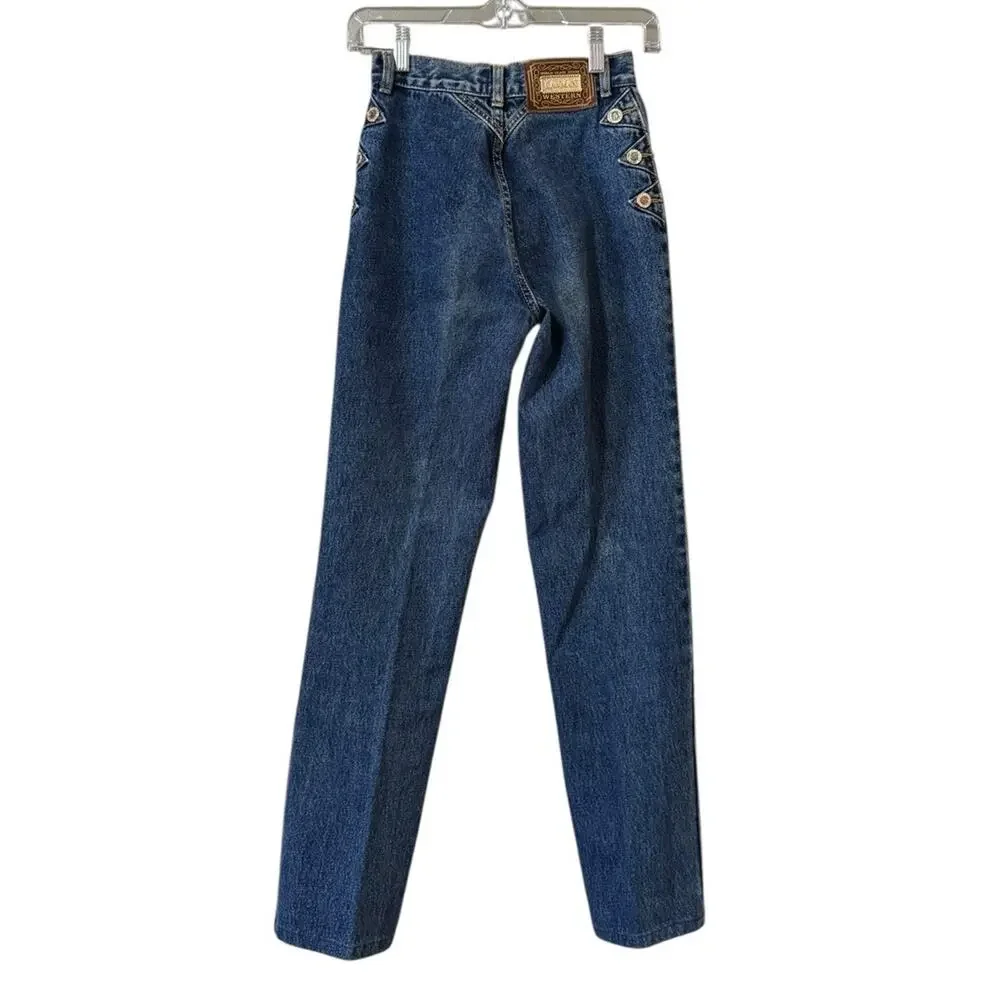 Vintage 90’s Lawman Western Slim Fit Straight‎ Leg Dark Blue Denim Jeans Size 1